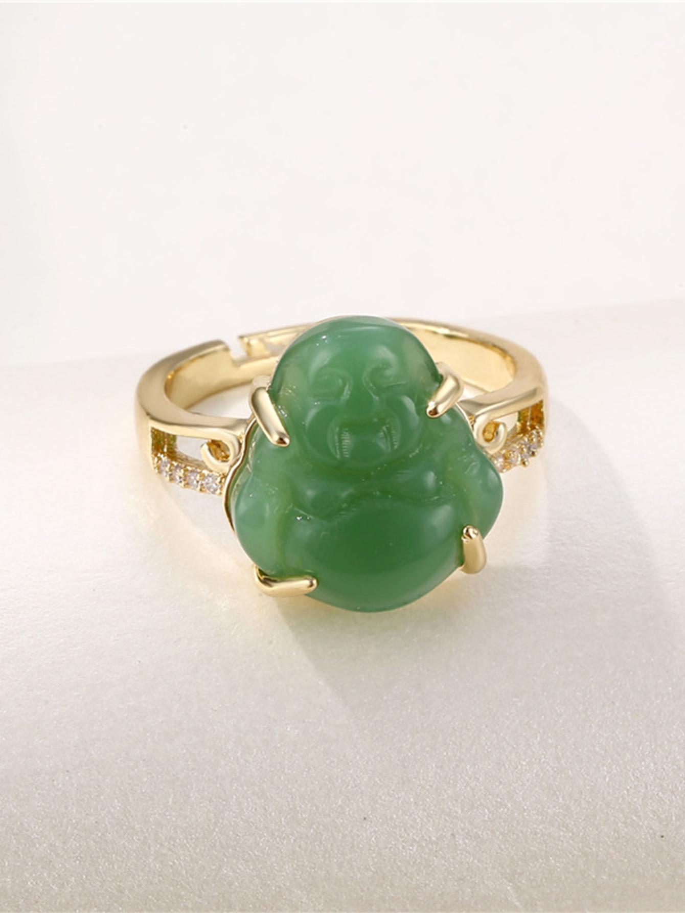 1pc Vintage Green Natural Jade Ring