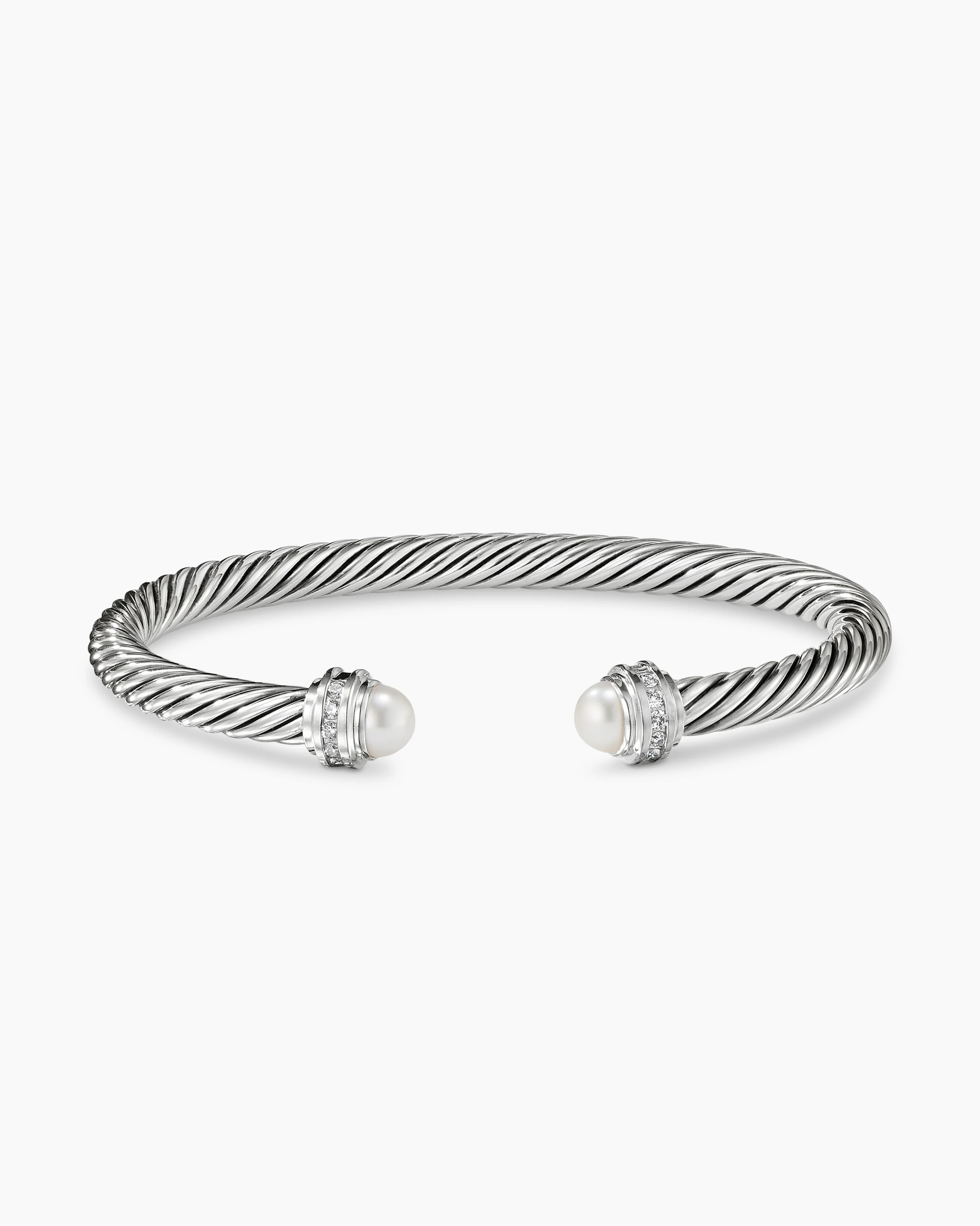 Classic Cable Bracelet Sterling Silver with Pearls and Diamonds, 5mm