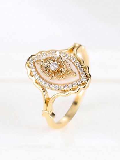 1Pc Vintage Palace Flower Ring Promise Engagement Floral Daily Jewelry