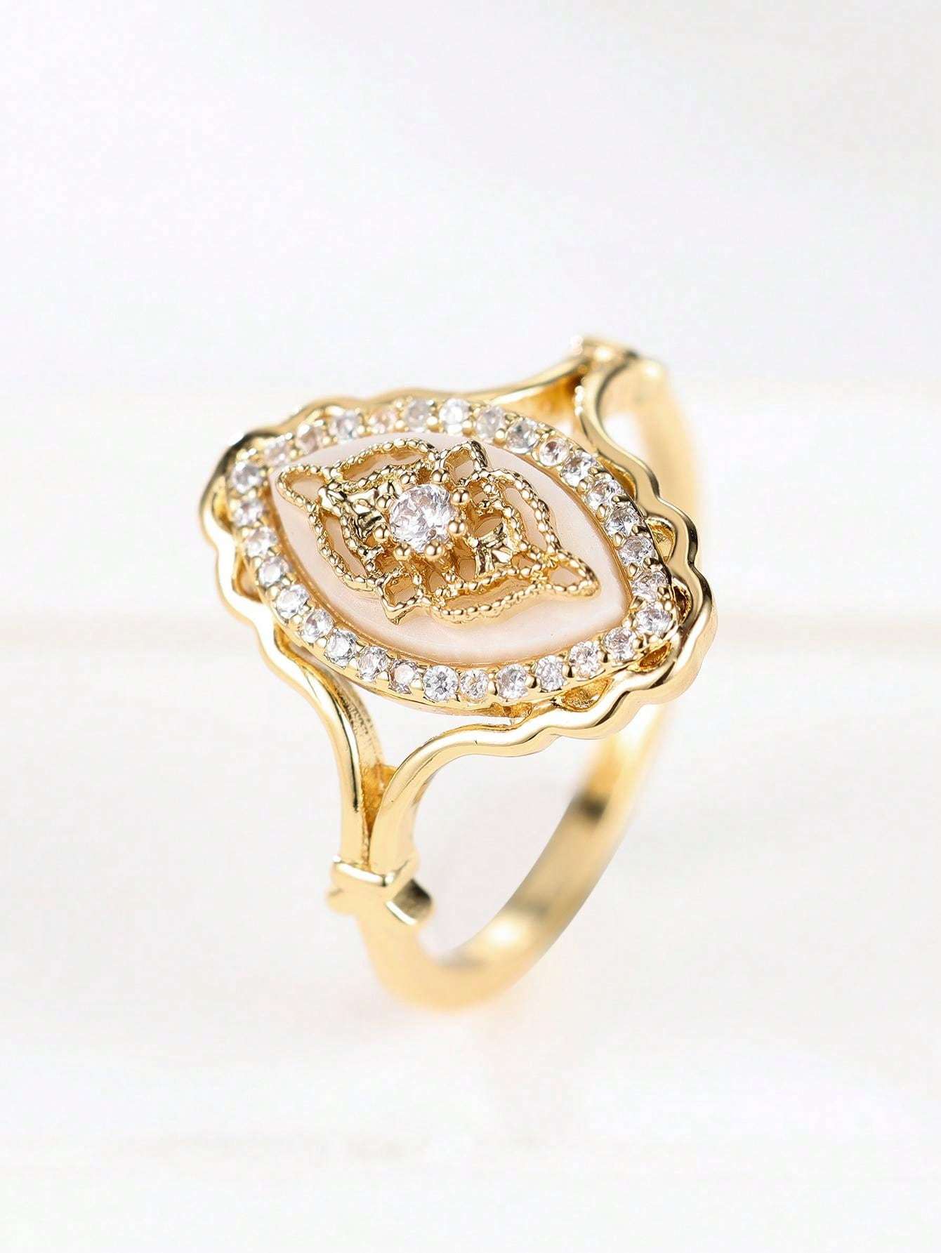 1Pc Vintage Palace Flower Ring Promise Engagement Floral Daily Jewelry