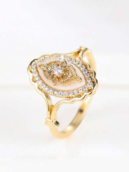 1Pc Vintage Palace Flower Ring Promise Engagement Floral Daily Jewelry