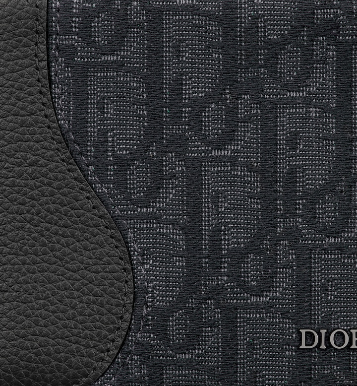 Saddle Bifold Card Holder  Black Grained Calfskin Marquetry and Black Oblique Jacquard