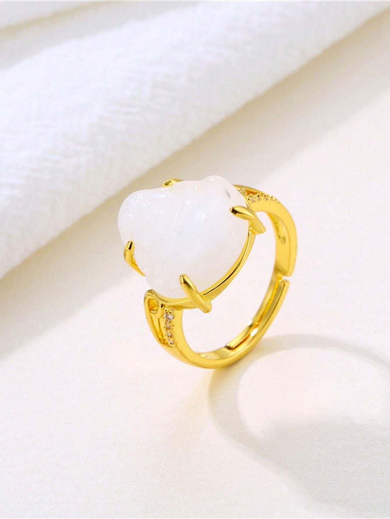 1pc Vintage Green Natural Jade Ring