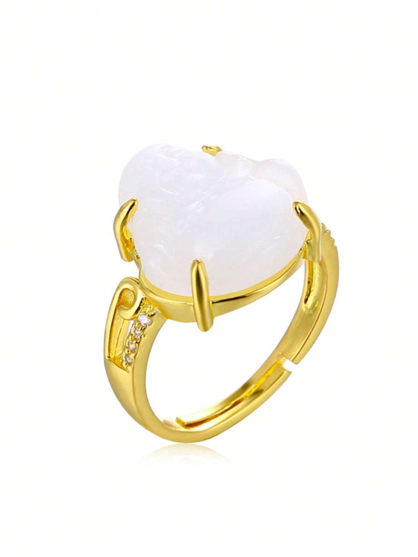 1pc Vintage Green Natural Jade Ring