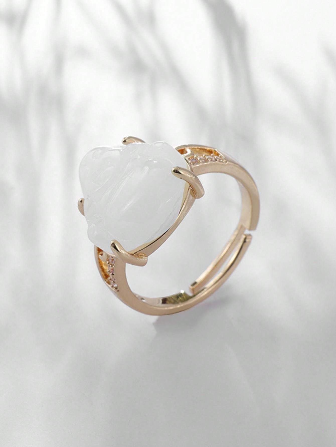 1pc Vintage Green Natural Jade Ring