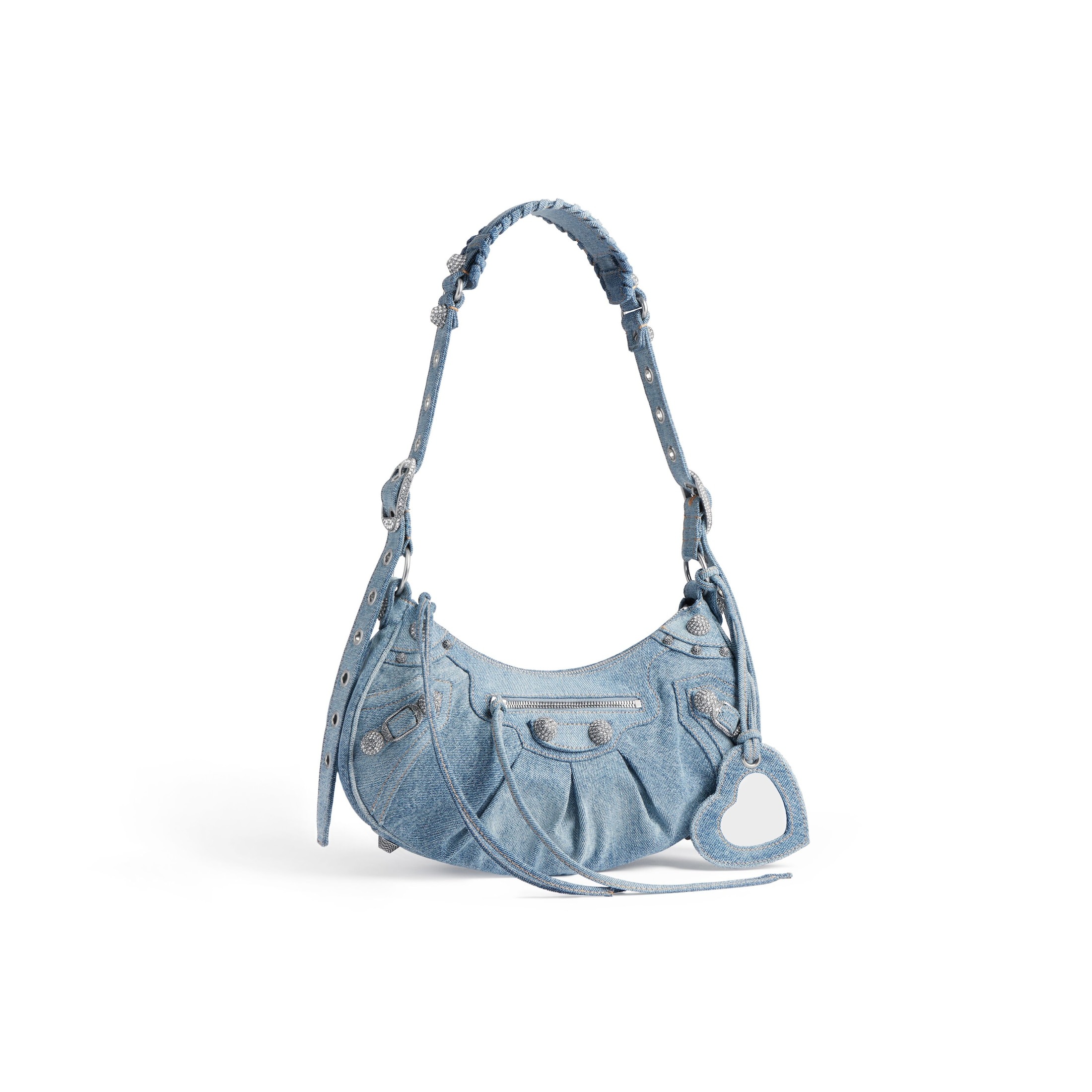 Women's Le Cagole Small Shoulder Bag Denim With Rhinestones in Blue
