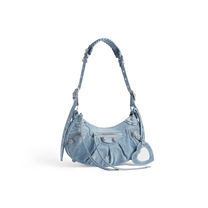Women's Le Cagole Small Shoulder Bag Denim With Rhinestones in Blue