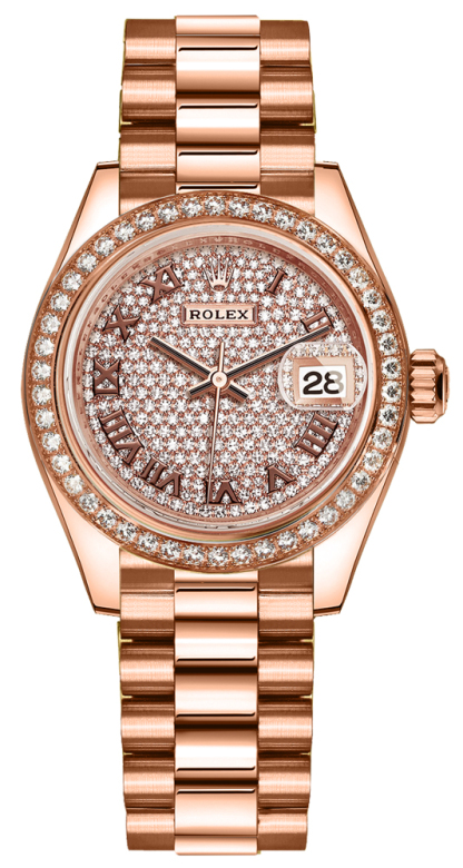 Lady-Datejust 28 Pave Everose Gold President Women's Watch 279135RBR