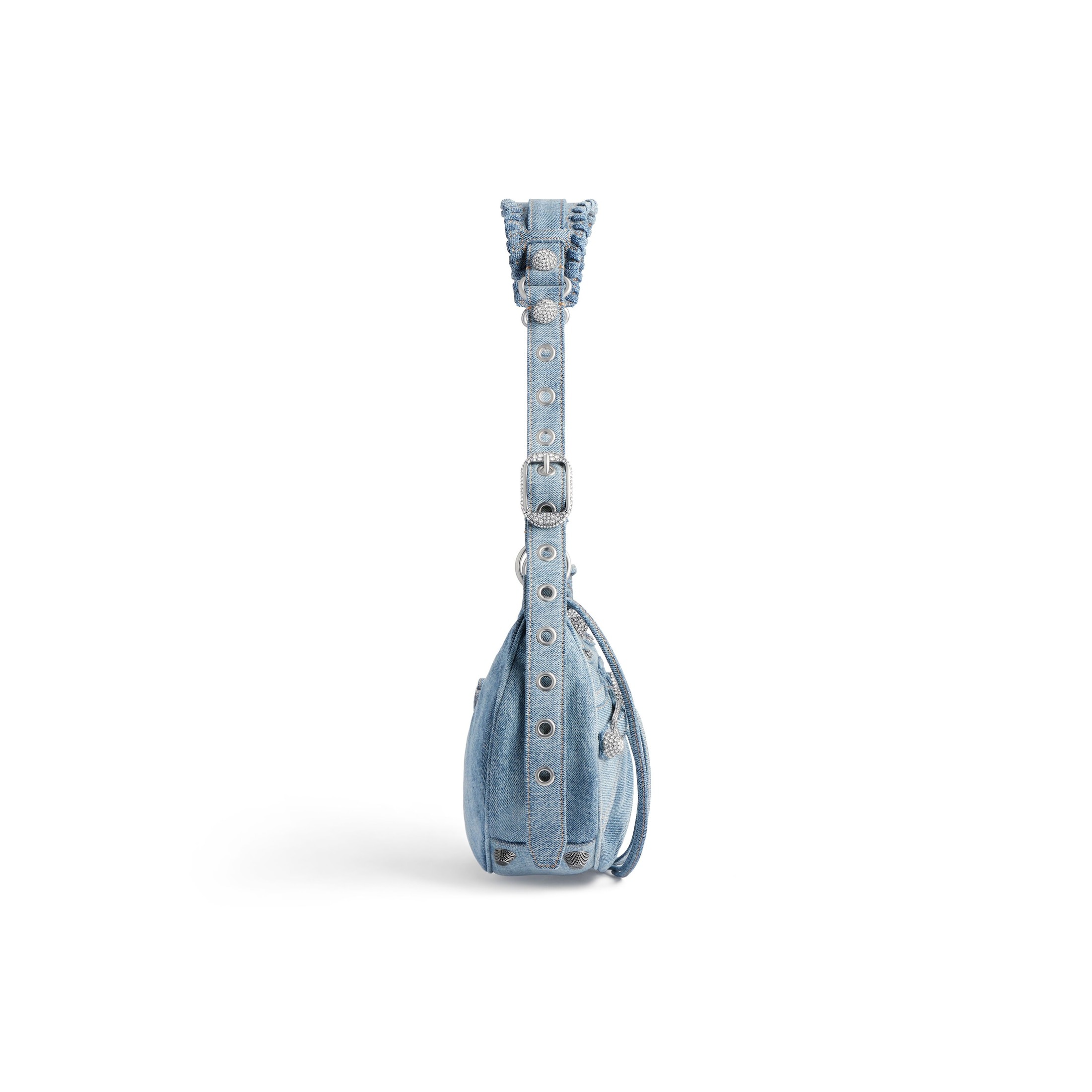 Women's Le Cagole Small Shoulder Bag Denim With Rhinestones in Blue