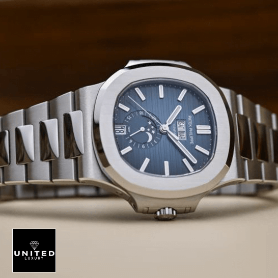 Patek Philippe 5726 Replica 1 Patek Philippe Nautilus 5726 Blue Dial Moon Steel Replica side view