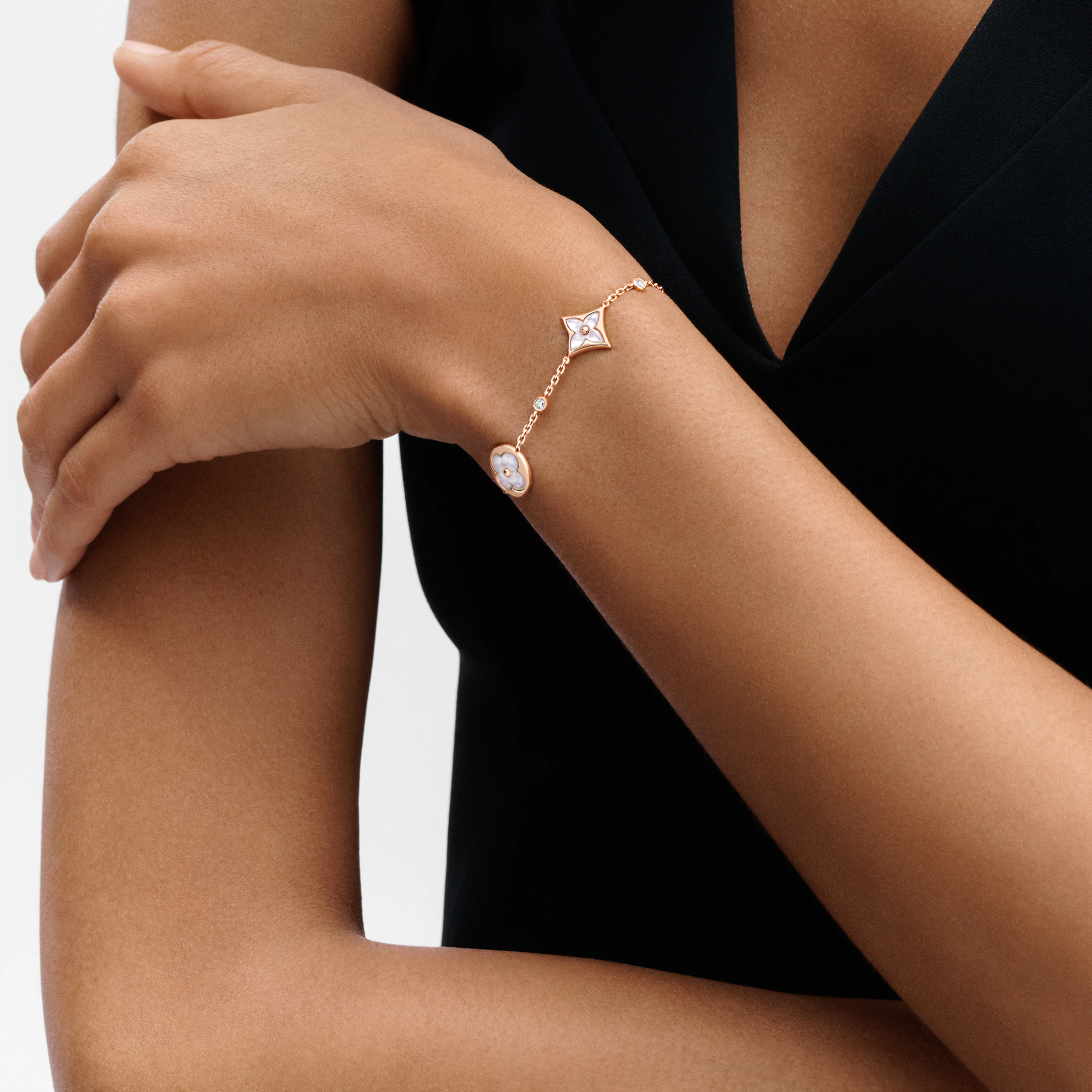 Color Blossom BB Multi-Motifs Bracelet, Pink Gold, White Mother-of-Pearl And Diamonds