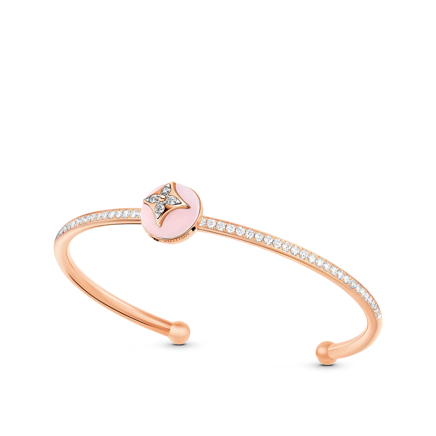 B Blossom Open Bangle, Pink Gold, White Gold, Pink Opal And Diamonds
