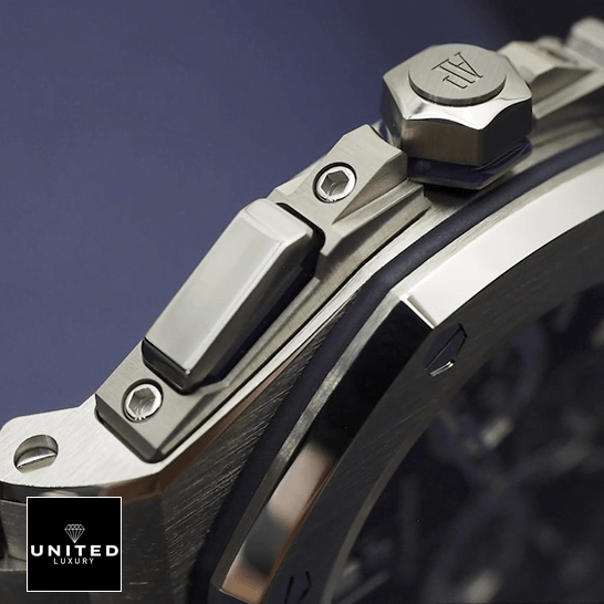Royale Oak Blue Replica 4 Athtudemars Pthtiguet Stainless Steel Replica crown / push button grey background