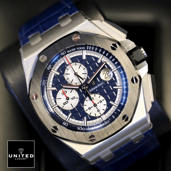 Royal Oak Offshore Replica 1 Audemars Pguet Offshore Blue Dial Replica on the stand