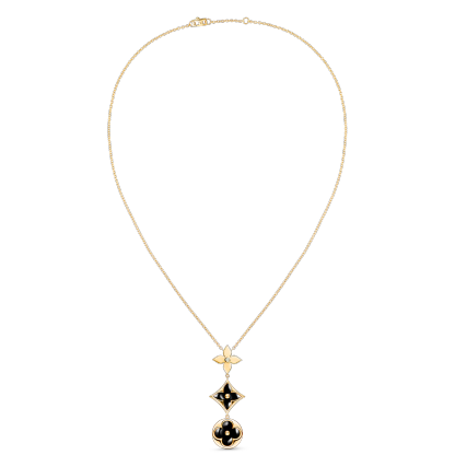 Color Blossom Lariat Necklace, Yellow Gold, Onyx And Diamond