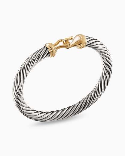 Buckle Classic Cable Bracelet Sterling Silver with 14K Yellow Gold, 7mm