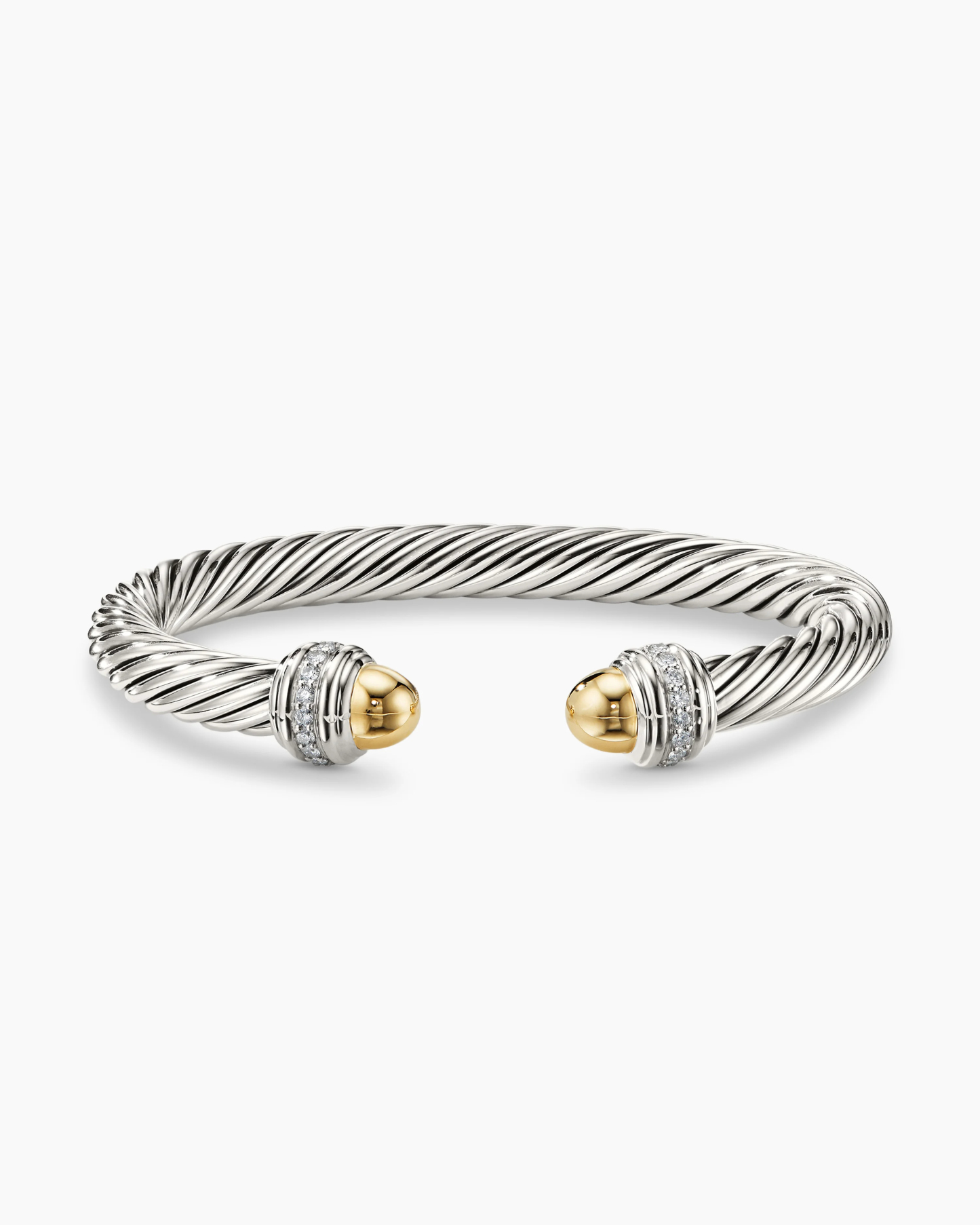 Classic Cable Bracelet Sterling Silver with 14K Yellow Gold Domes and Diamonds, 7mm