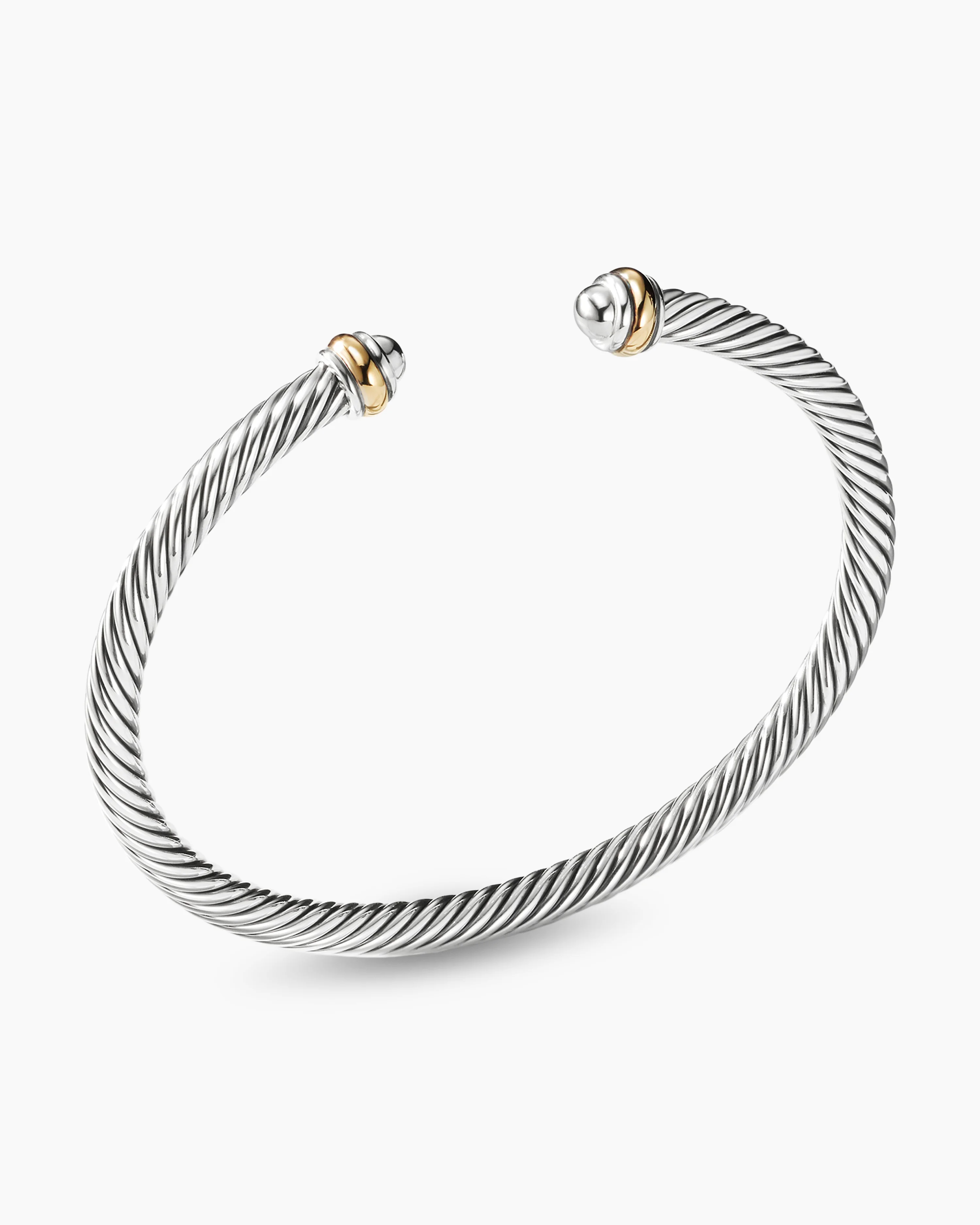 Classic Cable Bracelet Sterling Silver with 18K Yellow Gold, 4mm
