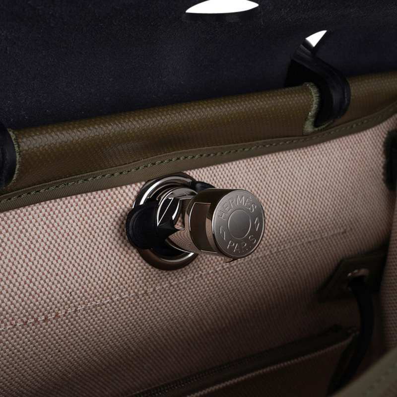 Herbag Zip 31 Bag Retourne Khaki Berline & Black Leather with Palladium Hardware