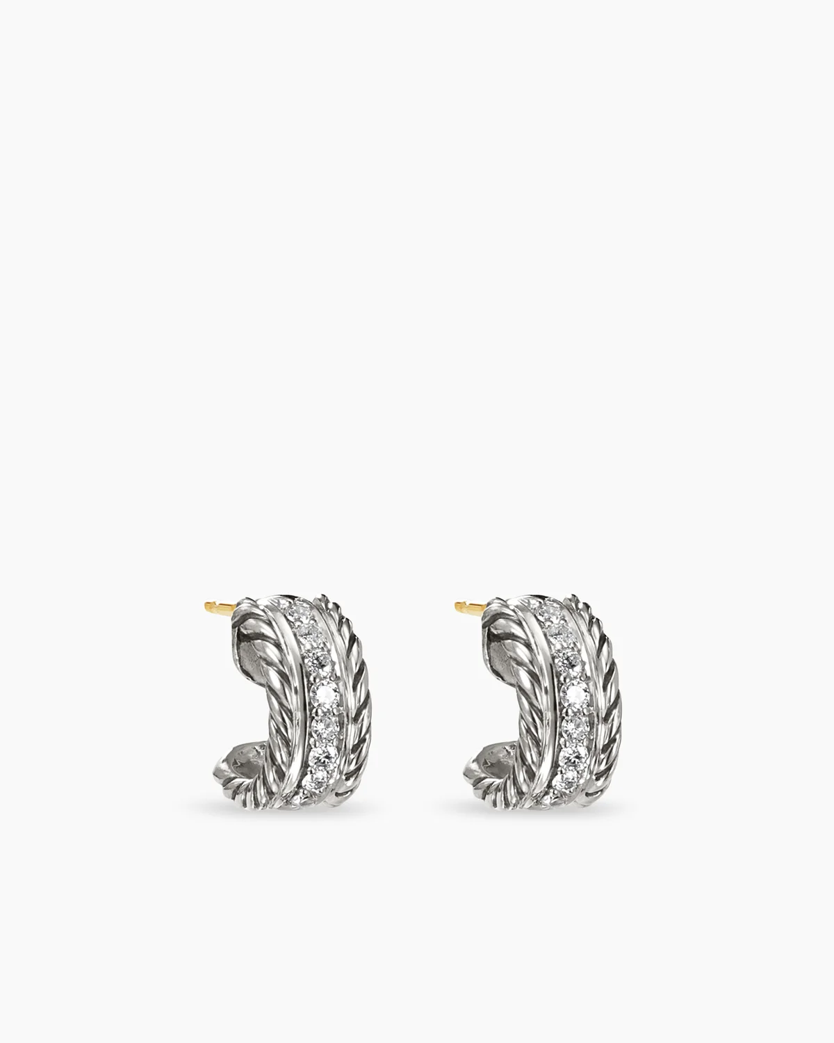 Cable Collectibles庐 Huggie Hoop Earrings Sterling Silver with Pav茅 Diamonds, 11.4mm