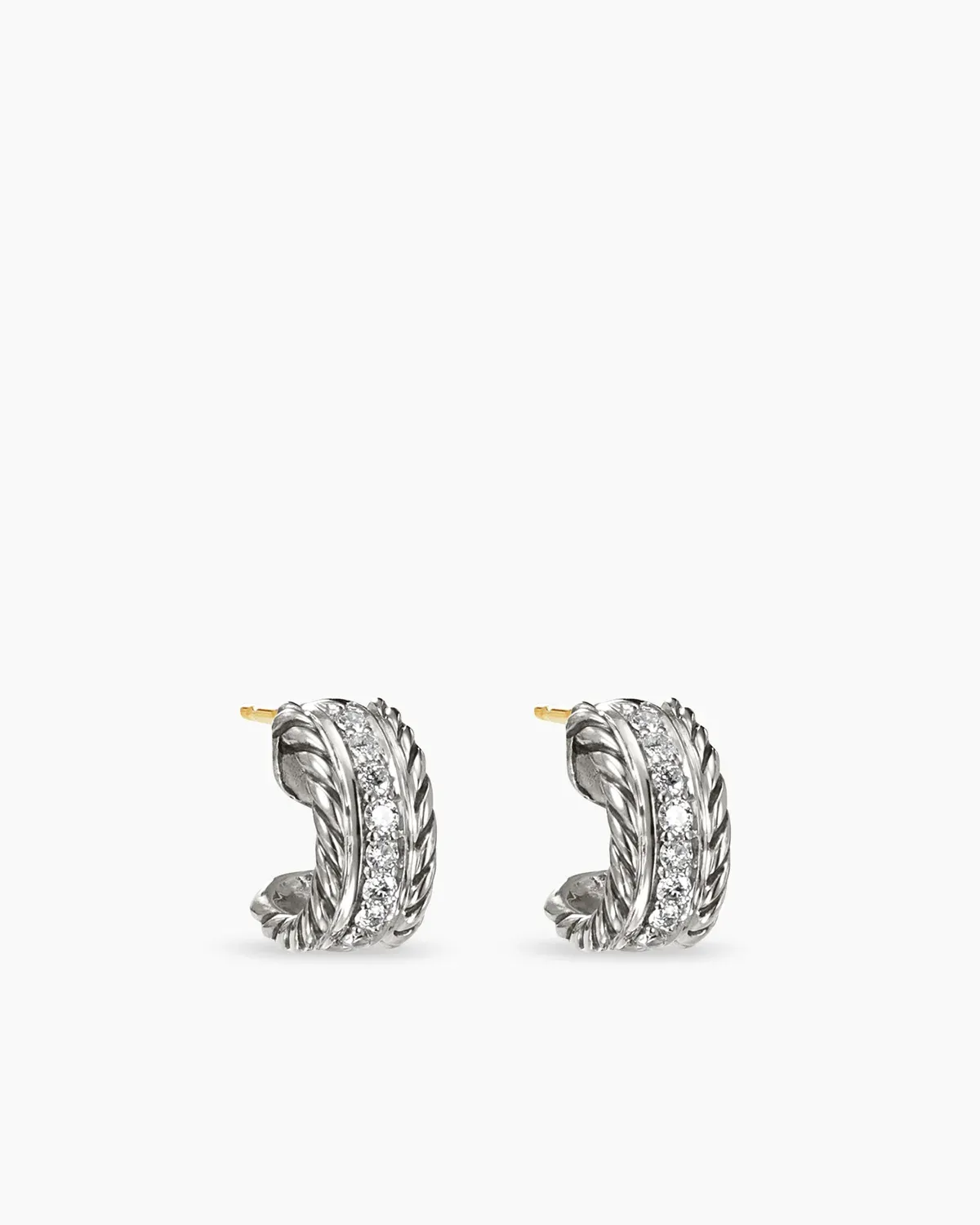 Cable Collectibles庐 Huggie Hoop Earrings Sterling Silver with Pav茅 Diamonds, 11.4mm