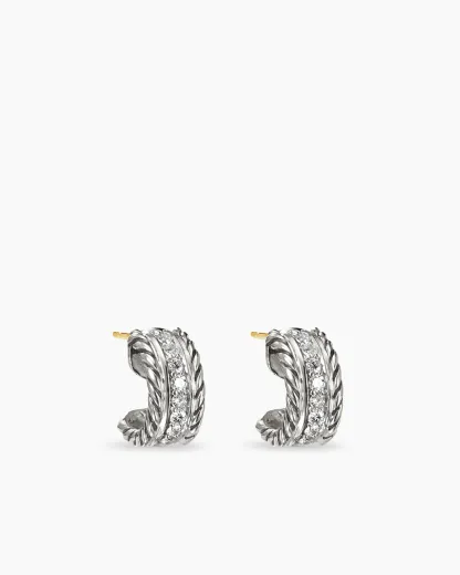 Cable Collectibles庐 Huggie Hoop Earrings Sterling Silver with Pav茅 Diamonds, 11.4mm