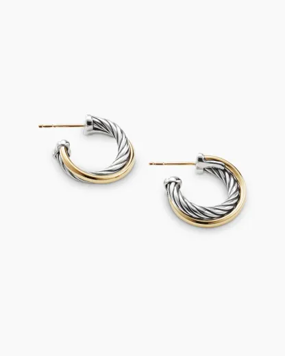 Crossover Hoop Earrings Sterling Silver with 18K Yellow Gold, 17mm