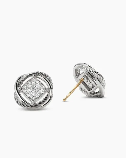 Infinity Stud Earrings Sterling Silver with Diamonds, 13mm