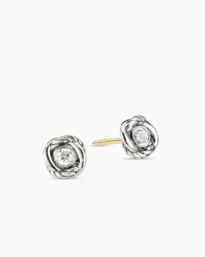 Infinity Stud Earrings Sterling Silver with Diamonds, 6.8mm