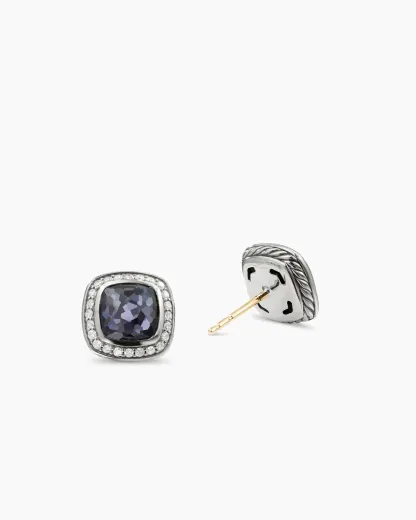 Albion庐 Stud Earrings Sterling Silver with Black Orchid and Diamonds, 7mm