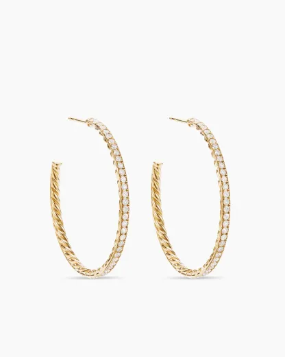 Pav茅 Hoop Earrings 18K Yellow Gold with Diamonds, 38mm