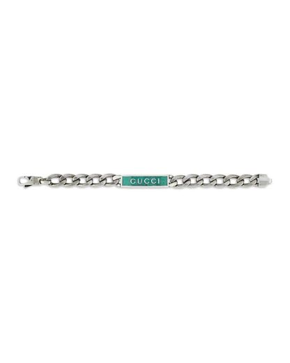 Sterling Silver Turquoise Enamel Logo ID Bracelet
