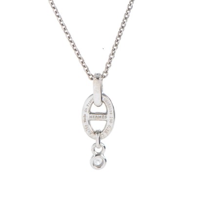 18K White Gold Diamond PM Chaine d'Ancre Enchainee Necklace