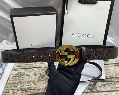 4 Colors luxury double-G three-layer lychee pattern double-sided belt