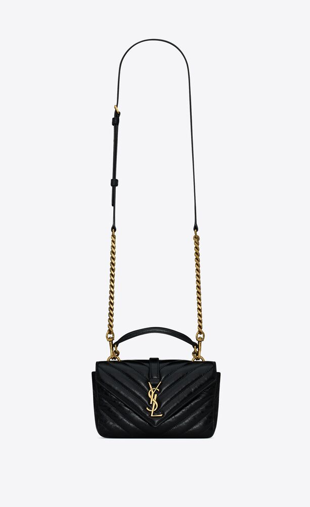 COLLEGE MINI CHAIN BAG IN SHINY CRACKLED LEATHER