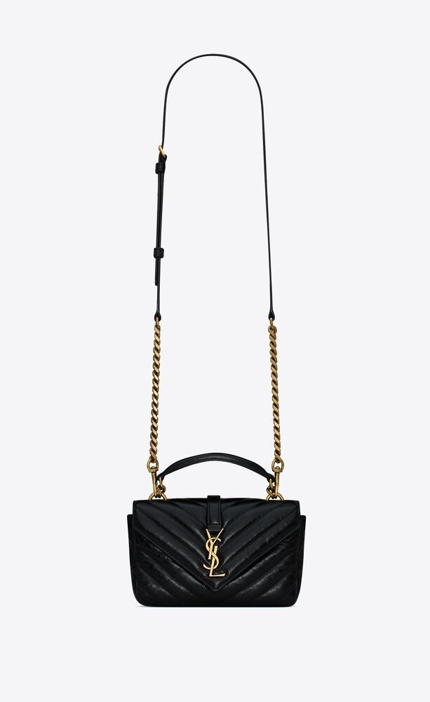COLLEGE MINI CHAIN BAG IN SHINY CRACKLED LEATHER