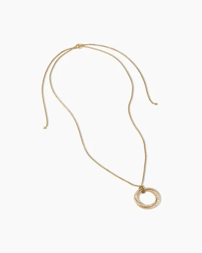 Pav茅 Crossover Pendant Necklace 18K Yellow Gold with Diamonds, 30mm