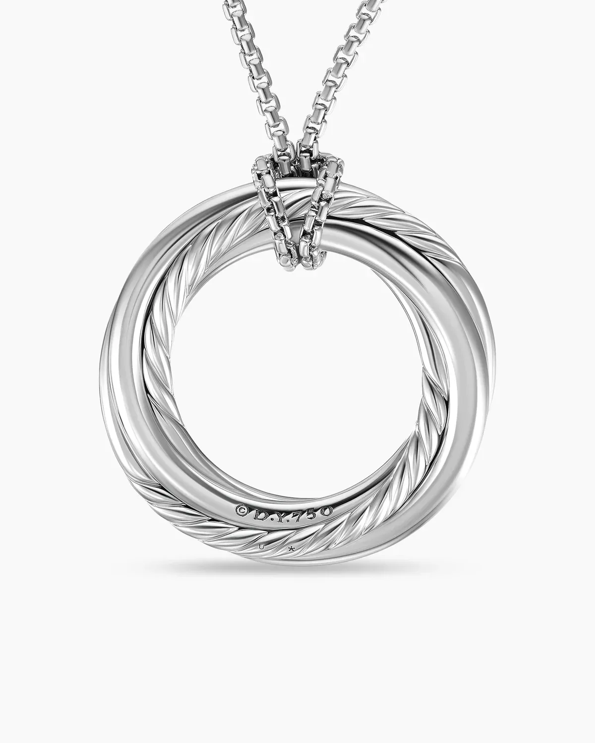 Pav茅 Crossover Pendant Necklace 18K White Gold with Diamonds, 30mm