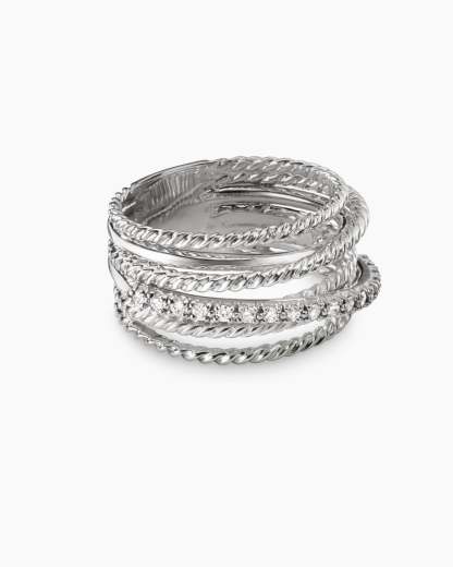 Crossover Ring Sterling Silver with Diamonds, 12mm