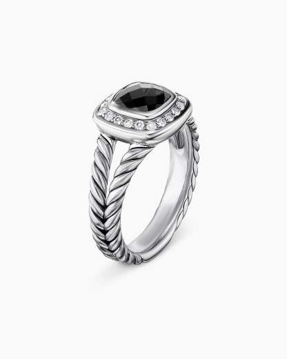 Petite Albion庐 Ring Sterling Silver with Black Onyx and Diamonds, 7mm