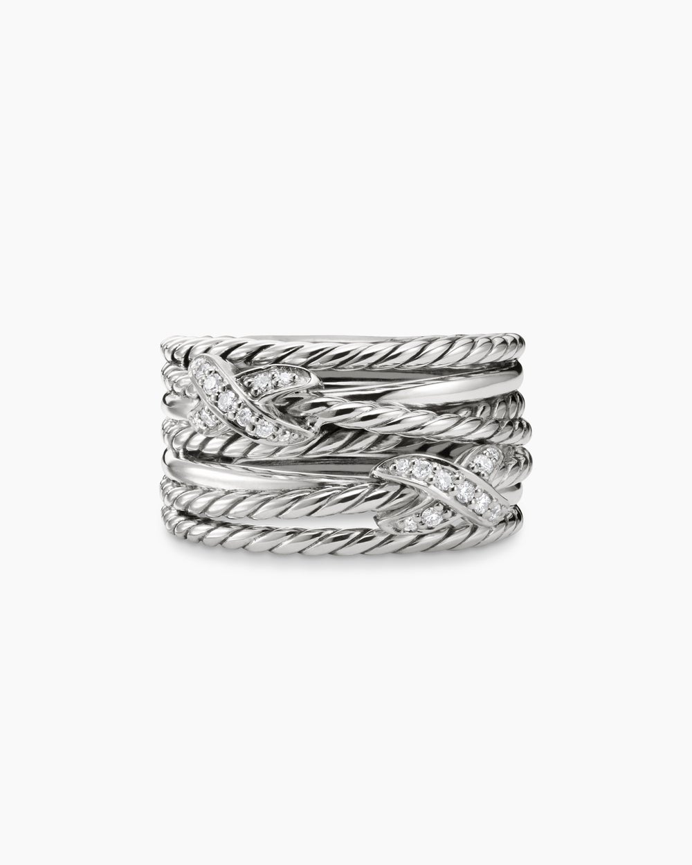 Double X Crossover Ring Sterling Silver with Diamonds, 13mm