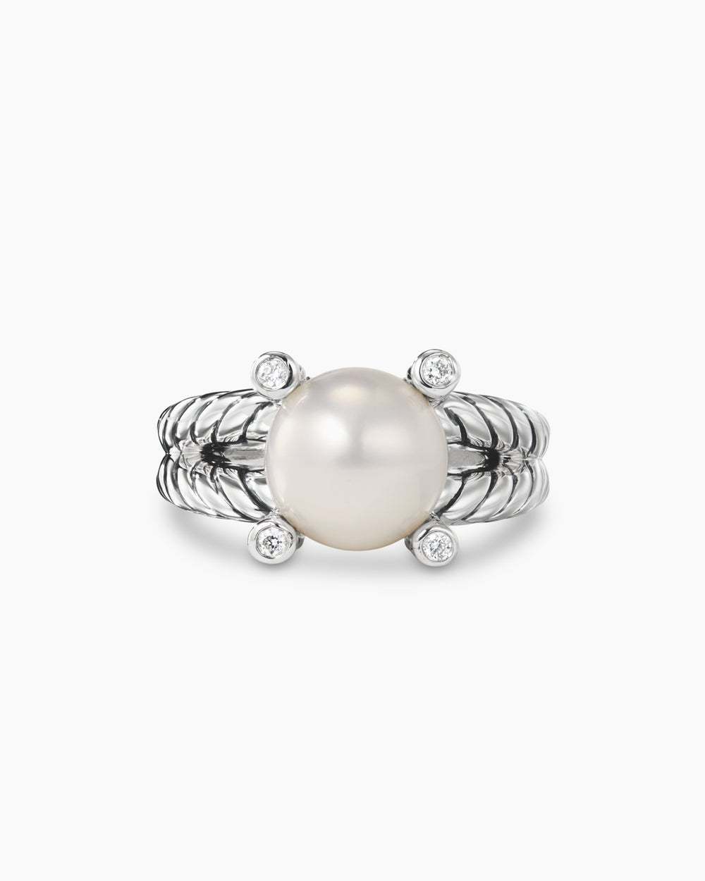 Cable Collectibles庐 Pearl Ring Sterling Silver with Pearl and Diamonds, 11mm