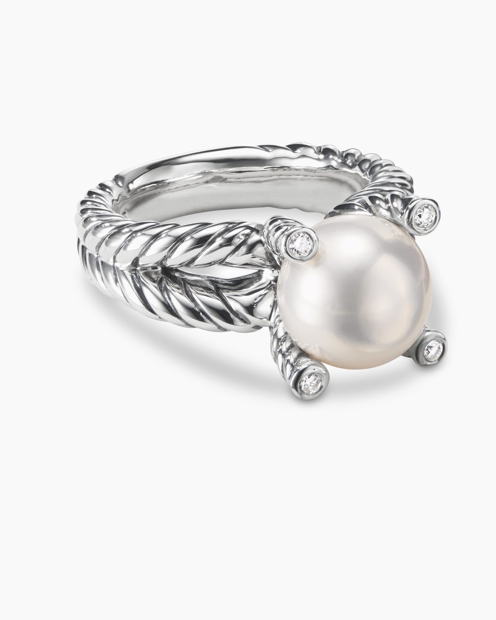 Cable Collectibles庐 Pearl Ring Sterling Silver with Pearl and Diamonds, 11mm