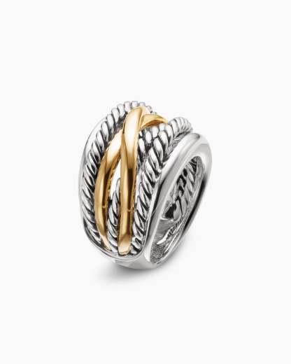 Crossover Ring Sterling Silver with 14K Yellow Gold, 17mm