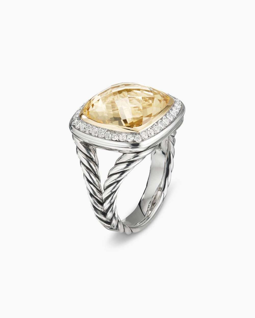 Albion庐 Ring Sterling Silver with 18K Yellow Gold, Champagne Citrine and Diamonds, 14mm
