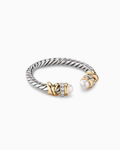 Petite Helena Ring Sterling Silver with 18K Yellow Gold, Pearls and Diamonds, 2.5mm