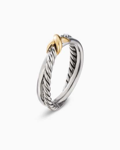 Petite X Ring Sterling Silver with 18K Yellow Gold, 4mm
