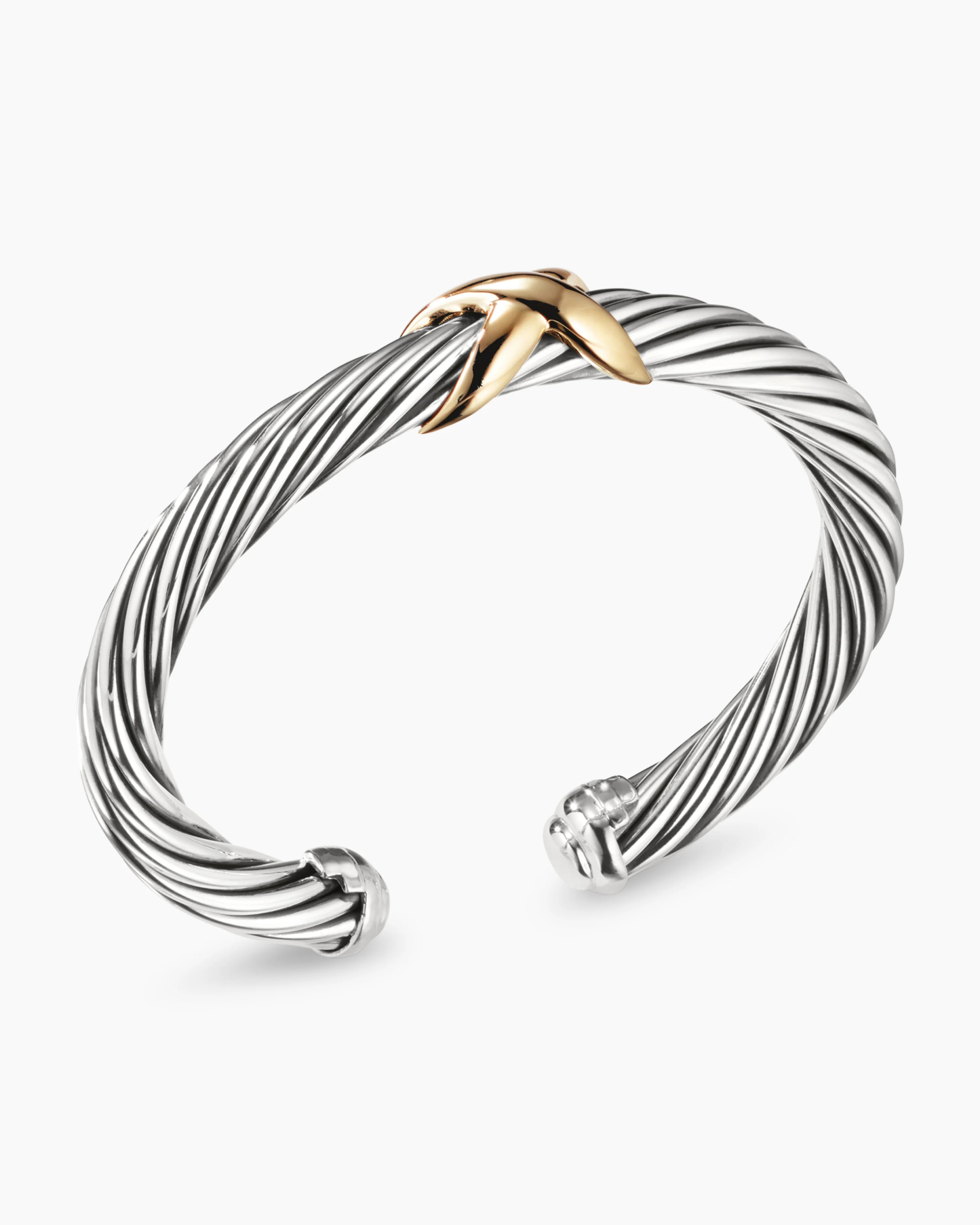 X Classic Cable Station Bracelet Sterling Silver with 14K Yellow Gold, 7mm