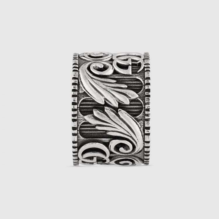 DOUBLE G SILVER RING WITH LEAVES