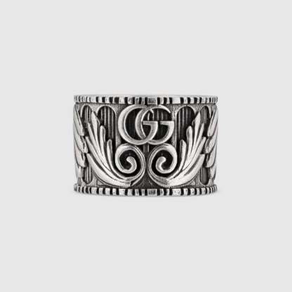 DOUBLE G SILVER RING WITH LEAVES